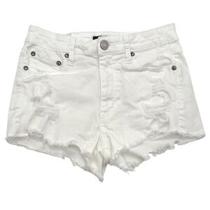 Aeropostale White Denim Shortie Shorts Distressed Frayed Vintage‎ High Rise 2